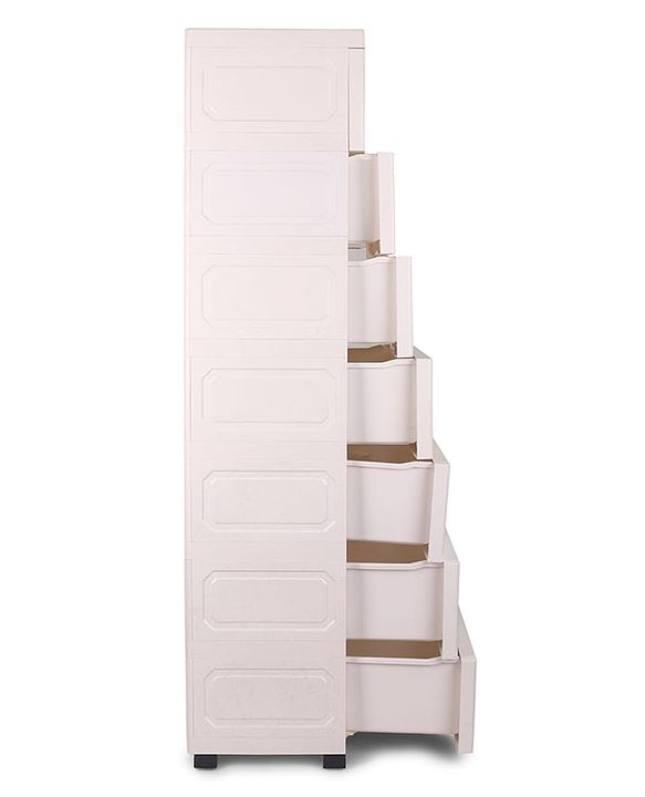 Babyhug 7 Layer High Density Plastic Storage Cabinet with Baby Elephant Print - White