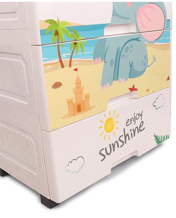 Babyhug 7 Layer High Density Plastic Storage Cabinet with Baby Elephant Print - White