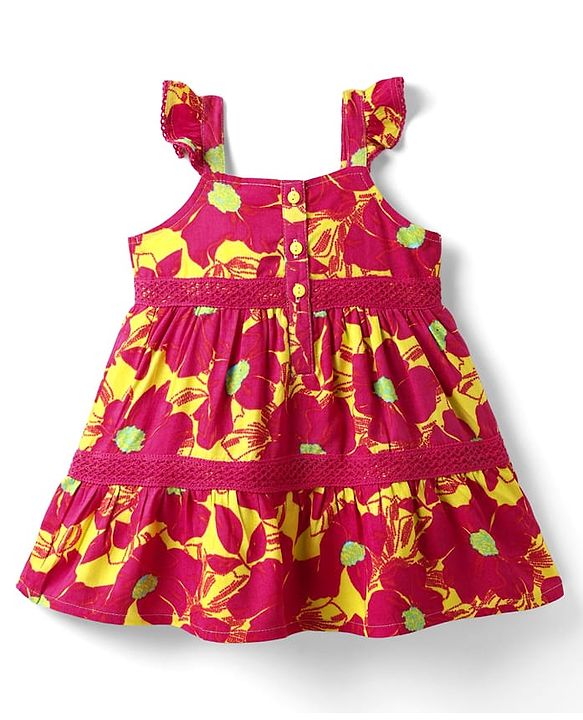 Babyhug Rayon Woven Frocks & Headband With Abstract Print - Red