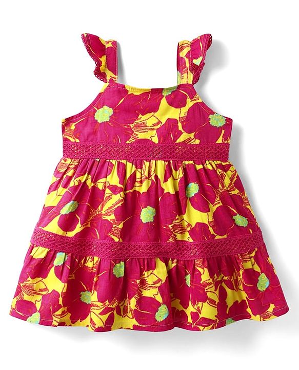 Babyhug Rayon Woven Frocks & Headband With Abstract Print - Red