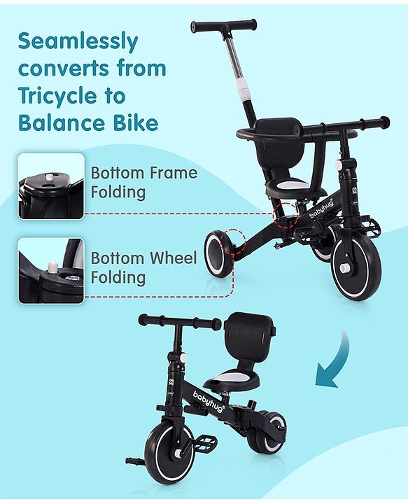 Babyhug Most Advanced 5 in 1 Baby Cycle Mini Marvel Tricycle with Adjustable Parent Handle - Black