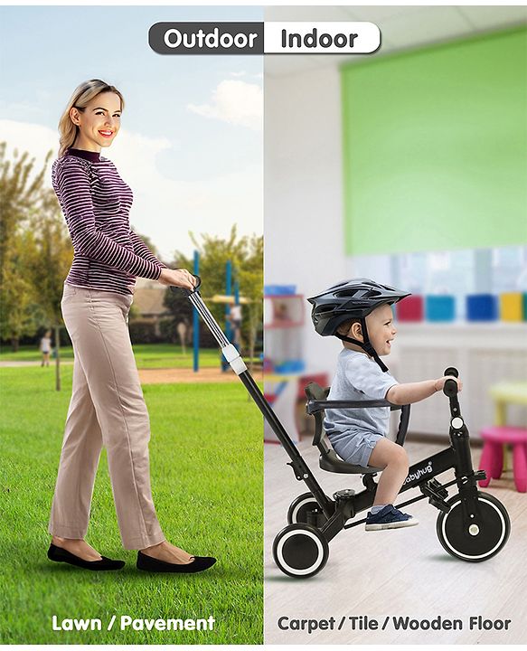 Babyhug Most Advanced 5 in 1 Baby Cycle Mini Marvel Tricycle with Adjustable Parent Handle - Black