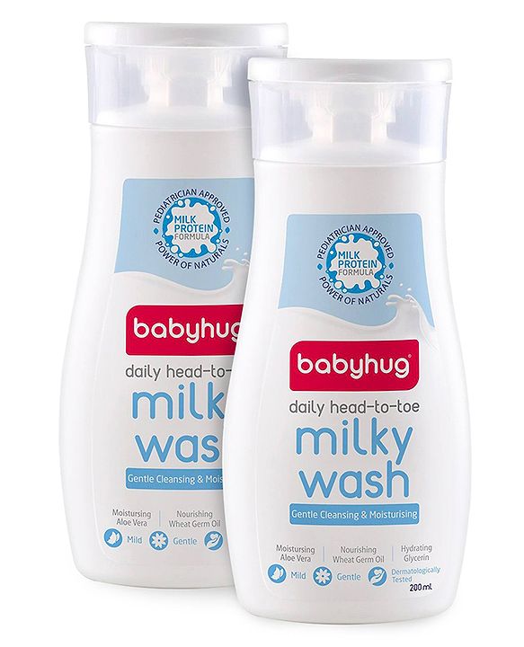 Babyhug Milk Protein Formula Daily Head To Toe Milky Wash No Tear Formula 2 In 1 Shampoo & Body Wash Pack of 2 - 200 ml Each