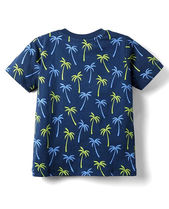 Babyhug Cotton Knit Half Sleeves T-Shirt with Beach Theme Print - Navy Blue