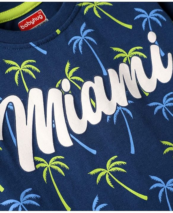 Babyhug Cotton Knit Half Sleeves T-Shirt with Beach Theme Print - Navy Blue