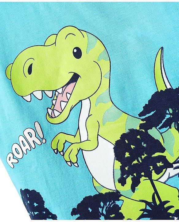Babyhug Cotton Knit Half Sleeves T-Shirt With Dino Print -Light Blue