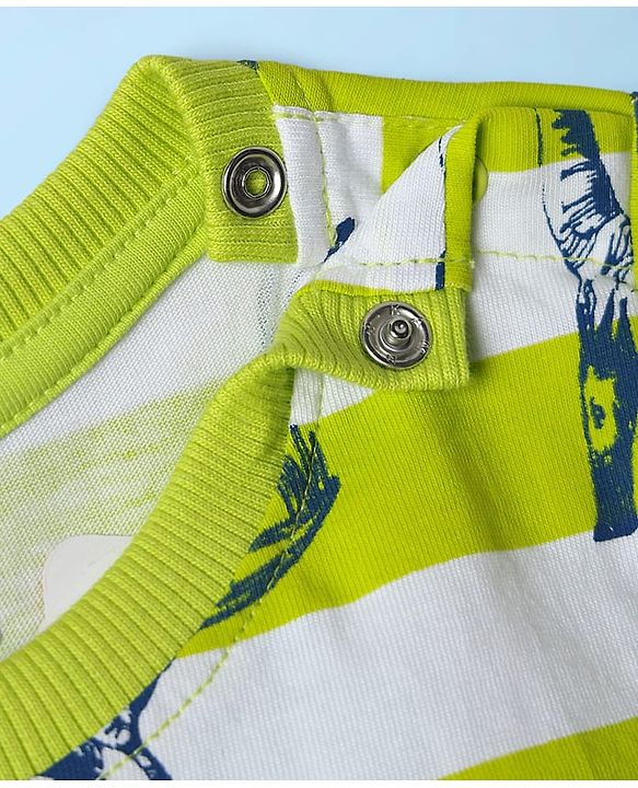 Babyhug Cotton Knit Half Sleeves T-Shirt With Dino Print - Limegreen