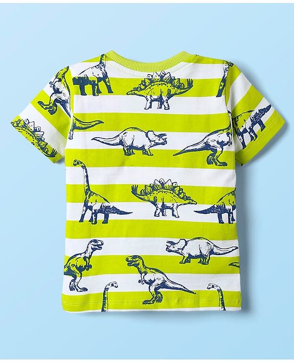 Babyhug Cotton Knit Half Sleeves T-Shirt With Dino Print - Limegreen