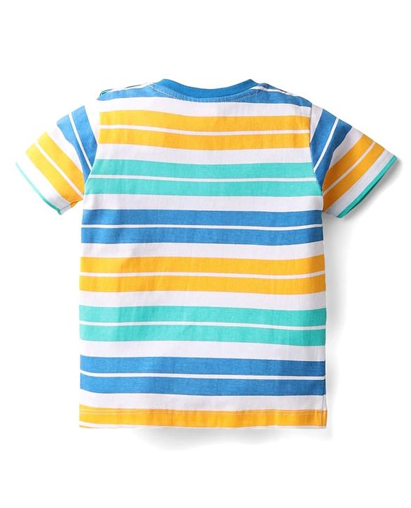Babyhug Cotton Knit Half Sleeves T-Shirts with Animal Print & Stripes Pack of 3 - Blue & Red