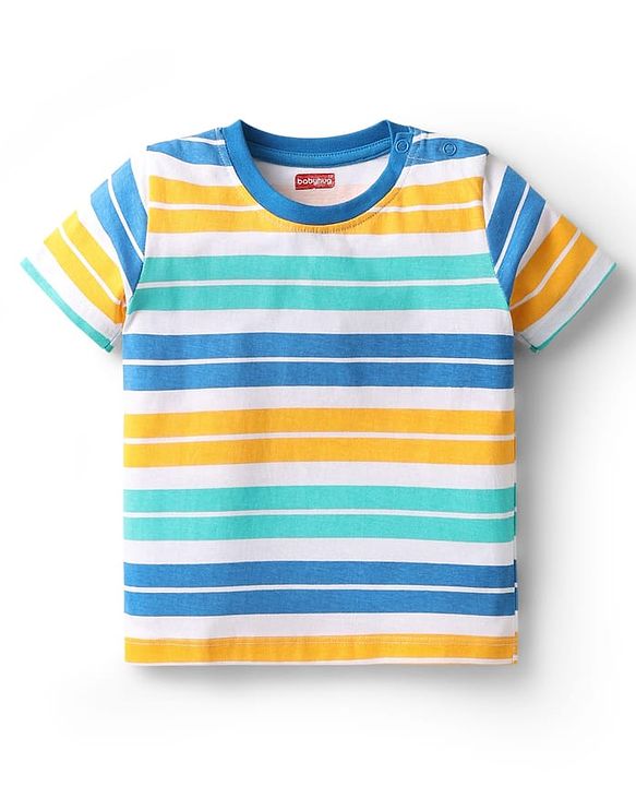 Babyhug Cotton Knit Half Sleeves T-Shirts with Animal Print & Stripes Pack of 3 - Blue & Red