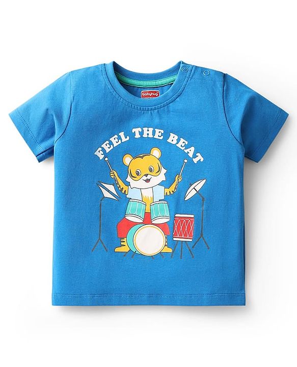 Babyhug Cotton Knit Half Sleeves T-Shirts with Animal Print & Stripes Pack of 3 - Blue & Red