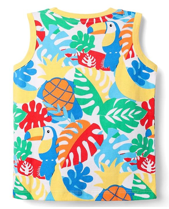 Babyhug Cotton Knit Sleeveless Tank T-Shirts with Tropical Theme Print Pack of 3 - Mint & Light Blue