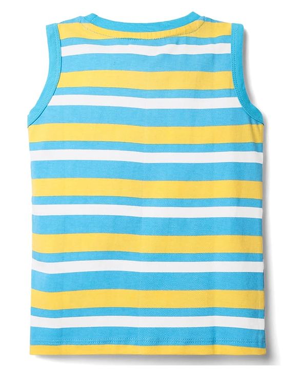 Babyhug Cotton Knit Sleeveless Tank T-Shirts with Tropical Theme Print Pack of 3 - Mint & Light Blue