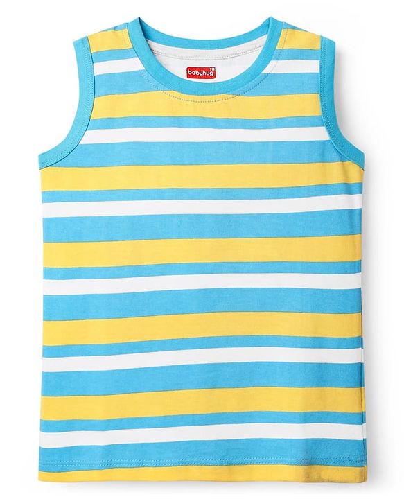 Babyhug Cotton Knit Sleeveless Tank T-Shirts with Tropical Theme Print Pack of 3 - Mint & Light Blue
