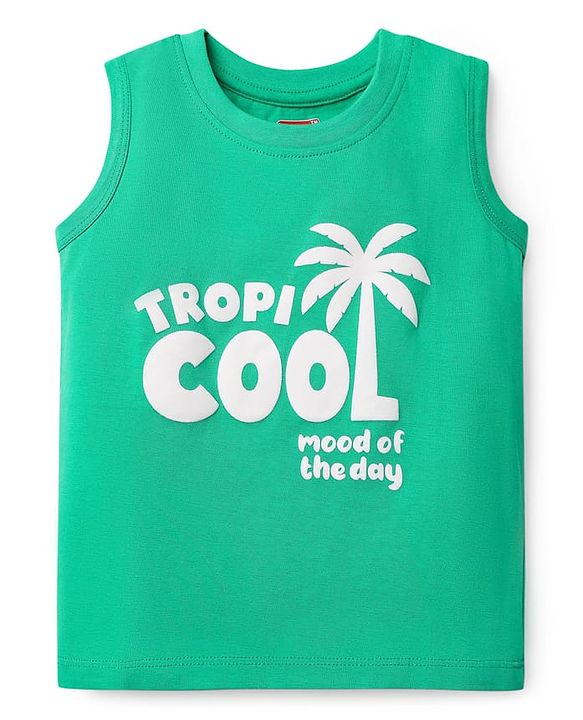 Babyhug Cotton Knit Sleeveless Tank T-Shirts with Tropical Theme Print Pack of 3 - Mint & Light Blue