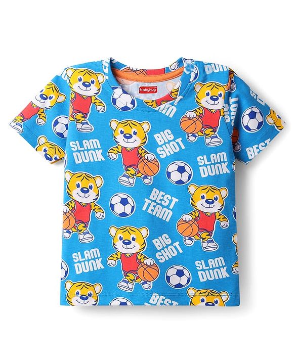 Babyhug Cotton Knit Half Sleeves T-Shirts with Stripes & Sports Theme Print Pack of 5 - Multicolor
