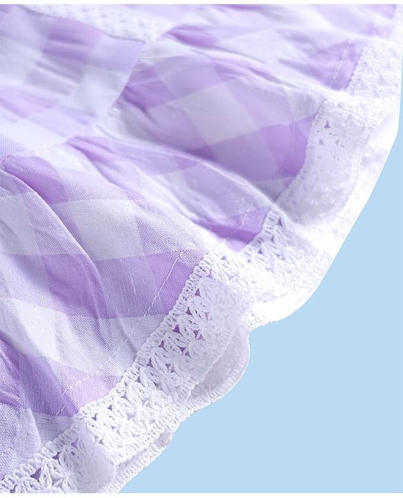 Babyhug Cotton Woven Sleeveless Checks Frock With Bow Applique & Smocked Detailing - Lilac