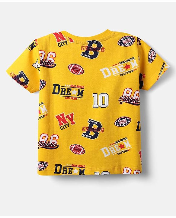 Babyhug Cotton Knit Half Sleeves T-Shirts with Sports Theme Print & Stripes Pack of 3 - Red Yellow & Blue