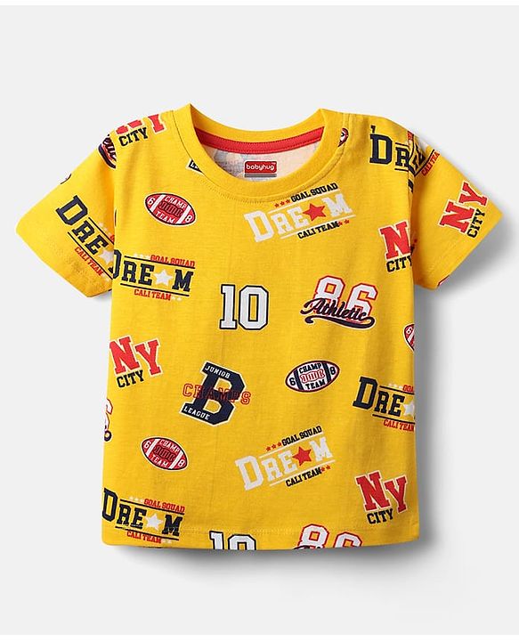 Babyhug Cotton Knit Half Sleeves T-Shirts with Sports Theme Print & Stripes Pack of 3 - Red Yellow & Blue