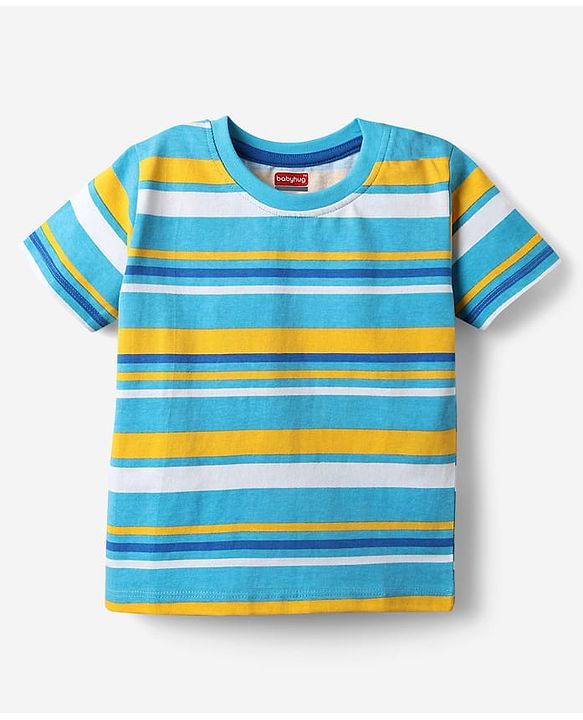 Babyhug Cotton Knit Half Sleeves T-Shirt With Stripes & Awesome Text Print Pack Of 3 - Yellow & Light Blue