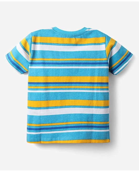 Babyhug Cotton Knit Half Sleeves T-Shirt With Stripes & Awesome Text Print Pack Of 3 - Yellow & Light Blue