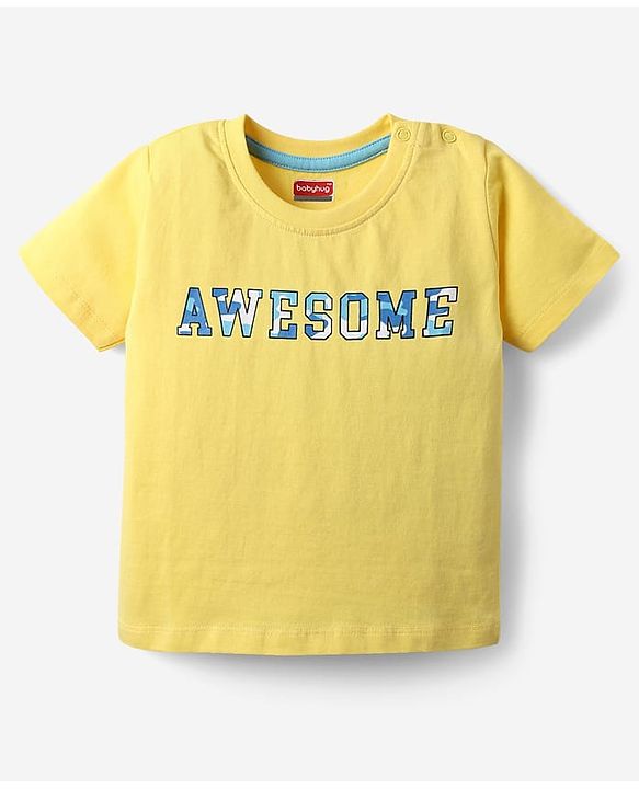 Babyhug Cotton Knit Half Sleeves T-Shirt With Stripes & Awesome Text Print Pack Of 3 - Yellow & Light Blue