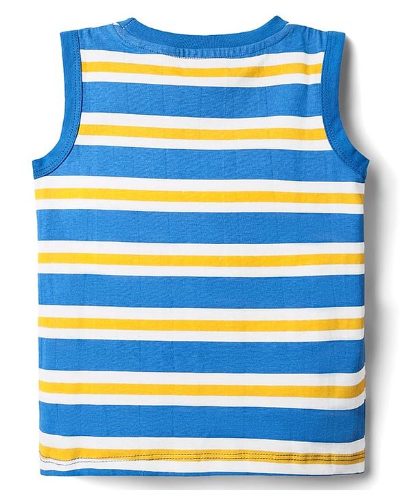 Babyhug Cotton Knit Sleeveless Tank T-Shirts with Dino Print & Stripes Pack of 3 - Multicolor
