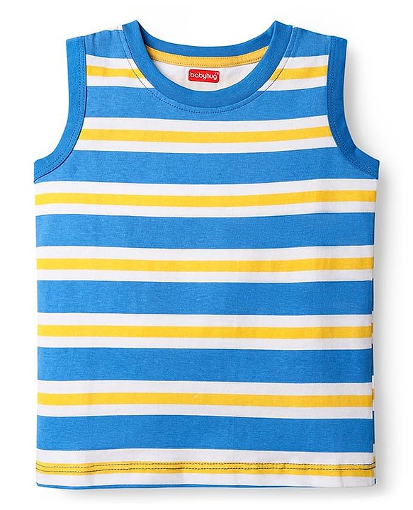 Babyhug Cotton Knit Sleeveless Tank T-Shirts with Dino Print & Stripes Pack of 3 - Multicolor