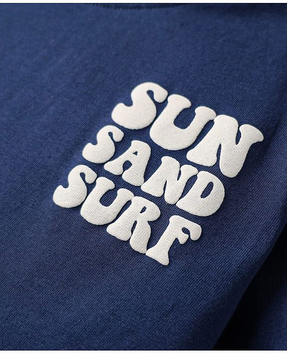 Babyhug Cotton Knit Half Sleeves T-Shirt with Front & Back Beach Theme Print - Navy Blue