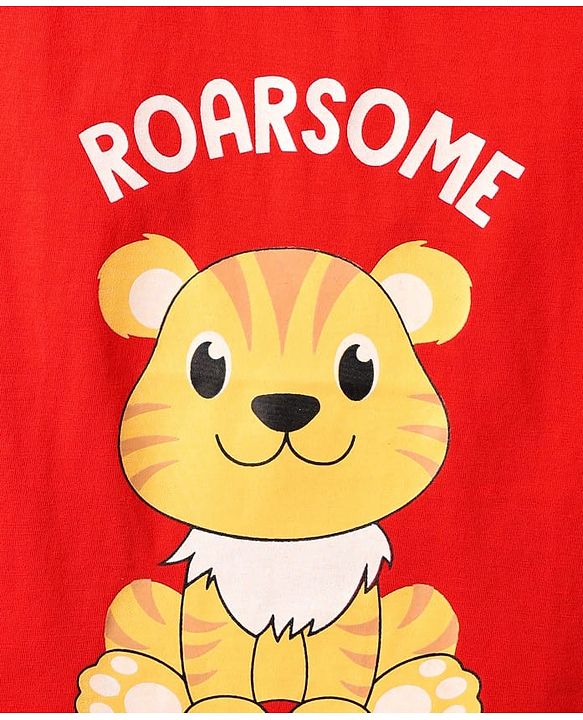 Babyhug Cotton Knit Half Sleeves T-Shirts with Animal Print & Stripes Pack of 3 - Red Blue & Yellow