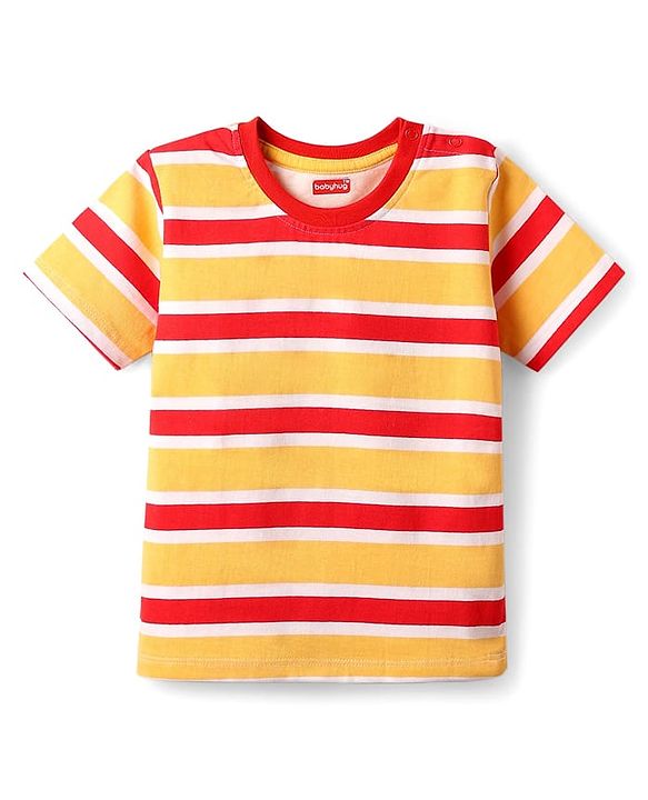 Babyhug Cotton Knit Half Sleeves T-Shirts with Animal Print & Stripes Pack of 3 - Red Blue & Yellow