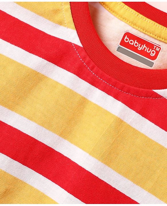 Babyhug Cotton Knit Half Sleeves T-Shirts with Animal Print & Stripes Pack of 3 - Red Blue & Yellow