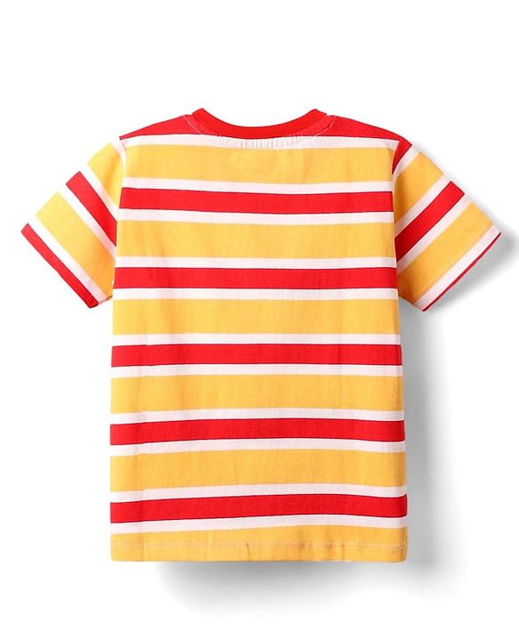 Babyhug Cotton Knit Half Sleeves T-Shirts with Animal Print & Stripes Pack of 3 - Red Blue & Yellow