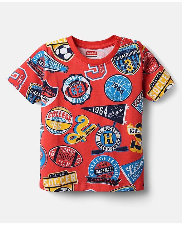 Babyhug Cotton Knit Half Sleeves T-Shirt With Stripes & Awesome Text Print Pack Of 3 - Yellow Red & Blue