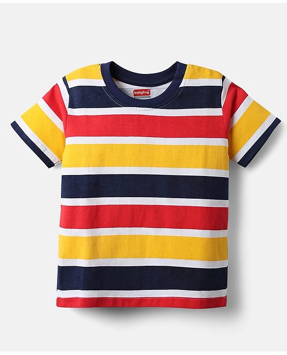 Babyhug Cotton Knit Half Sleeves T-Shirt With Stripes & Awesome Text Print Pack Of 3 - Yellow Red & Blue