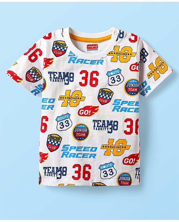 Babyhug Cotton Knit Half Sleeves T-Shirts with Sports Theme Print & Stripes Pack of 7 - Multicolor