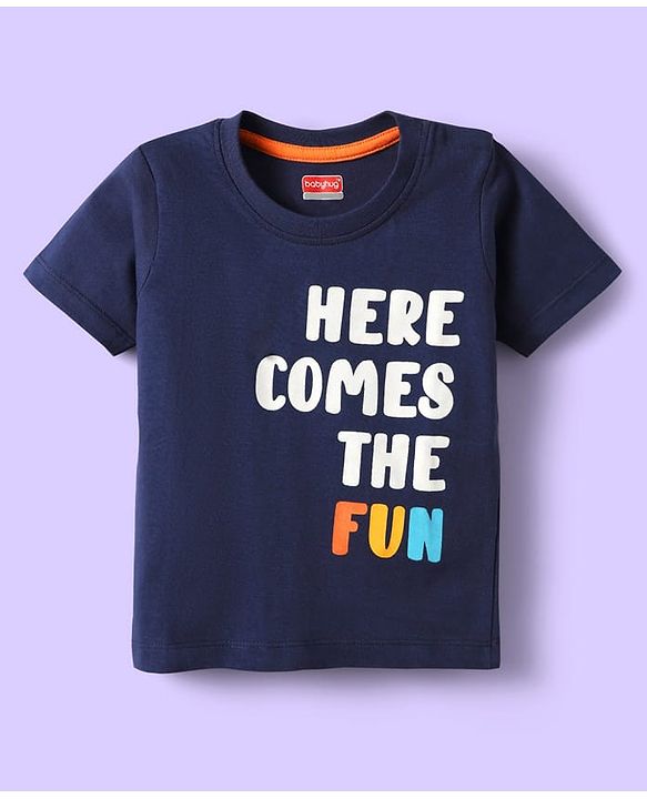 Babyhug Cotton Knit Half Sleeves T-Shirts with Text Print & Stripes Pack of 3 - Orange Navy & Light Blue