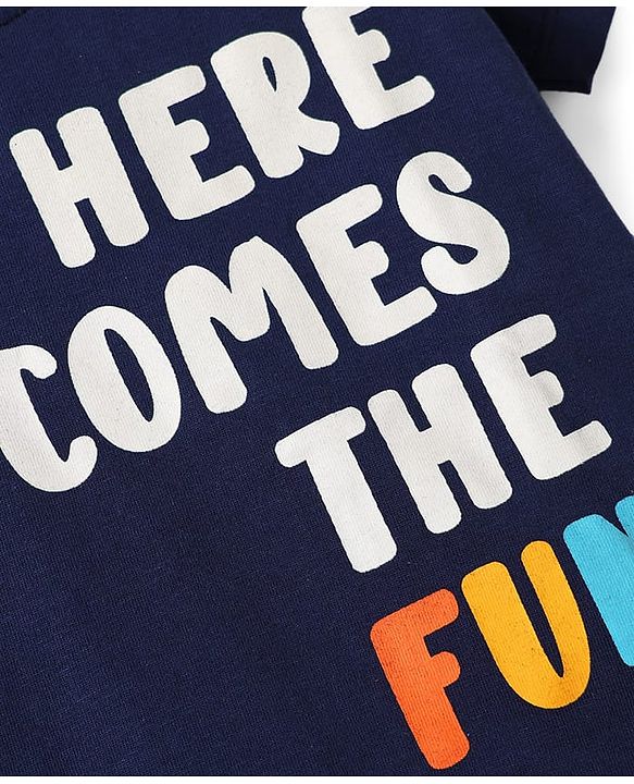 Babyhug Cotton Knit Half Sleeves T-Shirts with Text Print & Stripes Pack of 3 - Orange Navy & Light Blue