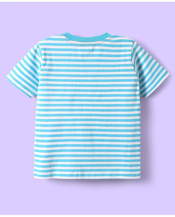 Babyhug Cotton Knit Half Sleeves T-Shirts with Text Print & Stripes Pack of 3 - Orange Navy & Light Blue