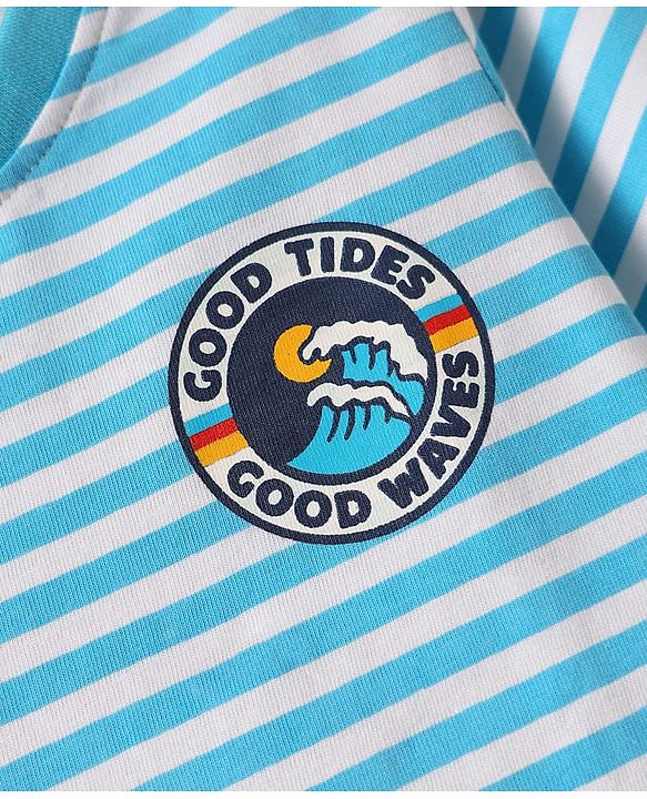 Babyhug Cotton Knit Half Sleeves T-Shirts with Text Print & Stripes Pack of 3 - Orange Navy & Light Blue