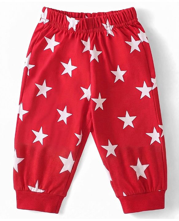 Babyhug Cotton Knit Half Sleeves Night Suit Star Print - Red