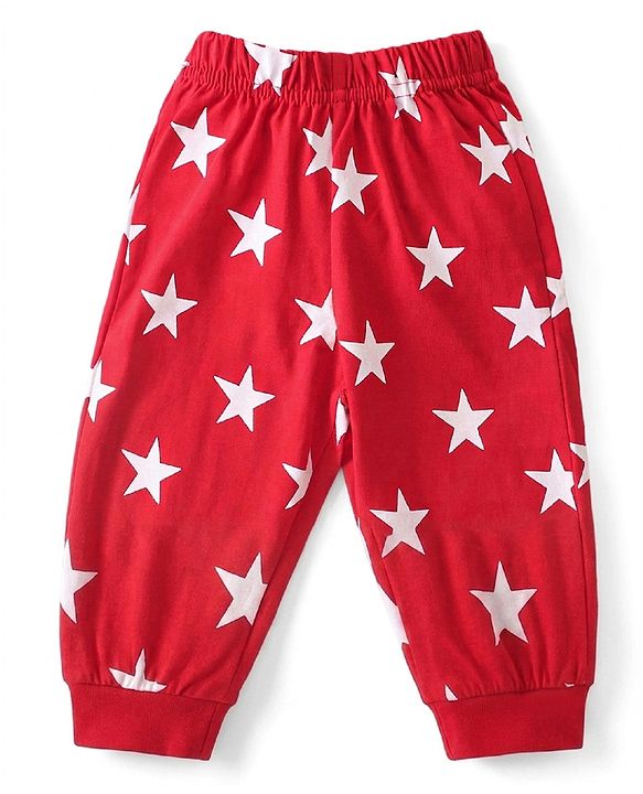 Babyhug Cotton Knit Half Sleeves Night Suit Star Print - Red