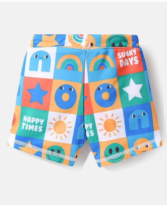 Babyhug Water Repellant Swimming Trunk With Smiley Print - Blue
