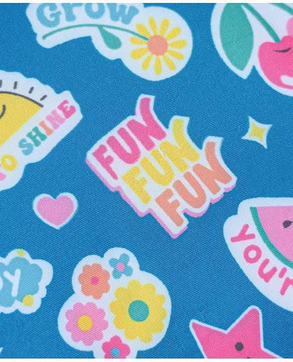 Babyhug Water Repellant  Sleeveless V Cut Swimsuit With Tropical Prints & Bow Applique - Blue