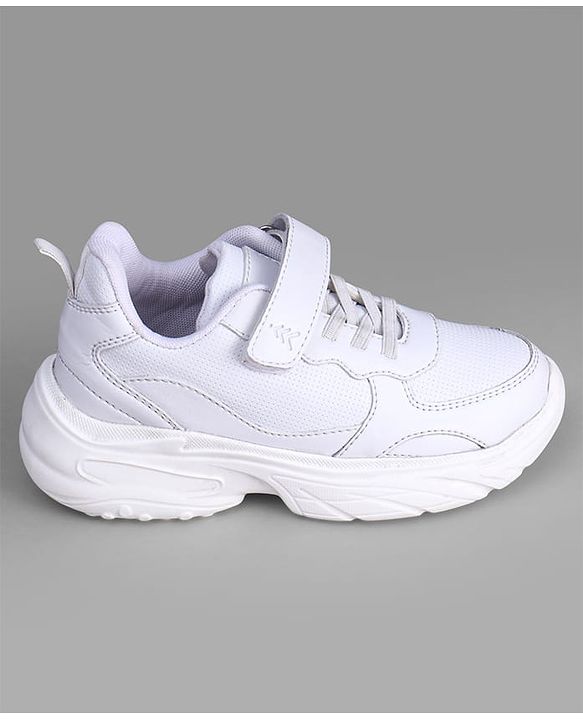 Pine Kids School Shoes with Velcro Closure - White