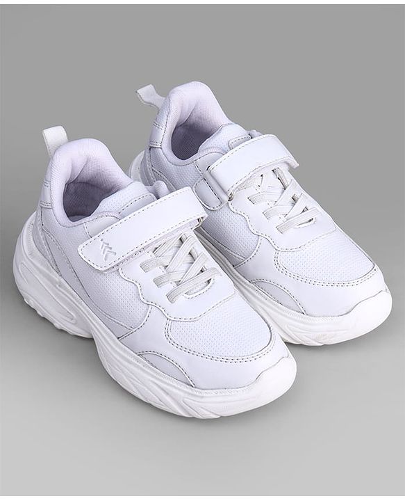 Pine Kids School Shoes with Velcro Closure - White