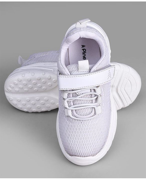 Pine Kids School Shoes with Velcro Closure - White