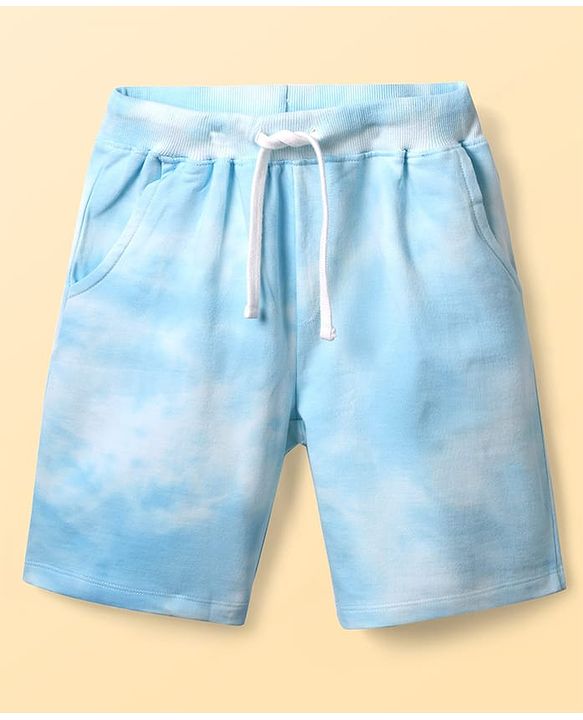 Pine Kids Marvel Single Jersey Knit Half Drop Shoulder Sleeves T-Shirt & Shorts Set With Avengers Graphics Tie & Dye Print & Badge Detailing - Light Blue