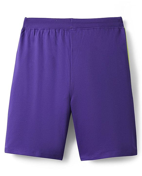 Pine Kids Marvel 100% Cotton Knee Length Shorts With Avengers Black Panther Graphics & Tape Detailing - Purple