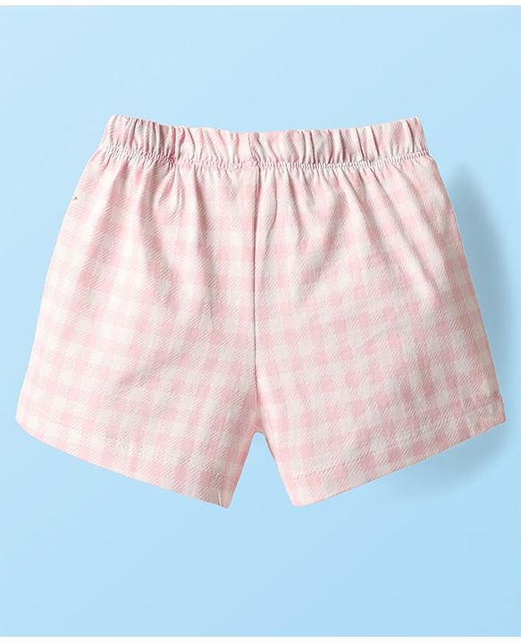 Babyhug Cotton Knit Half Sleeves Shorts Night Suit With Bunny Print - Pink